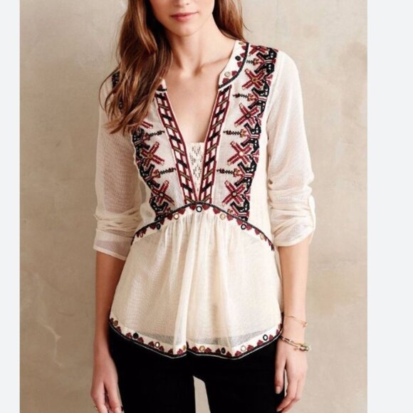 ⭐️ Akemi & Kin Embroidered Boho Bohemian Hipster Hippie Classy Hip Peasant Top - Picture 1 of 5